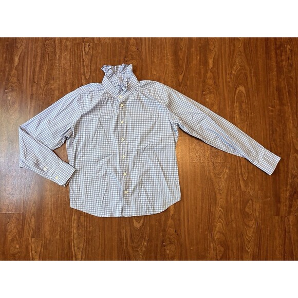 KMJ Kate Mchale Jensen Quarantina Button Down Ruffle Blouse Blue Gingham Large - Picture 1 of 4